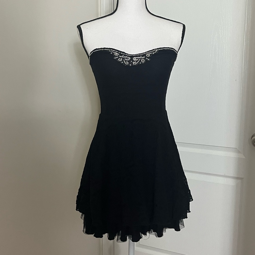 Free People SP Small Petite Black dress beaded lace Flowy